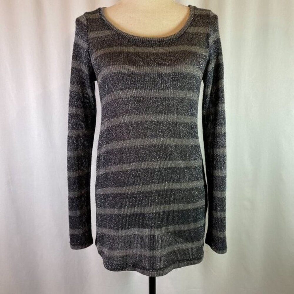A Pea in the Pod Maternity Tunic Sweater Metallic Gray Stripe Long Sleeve Size S